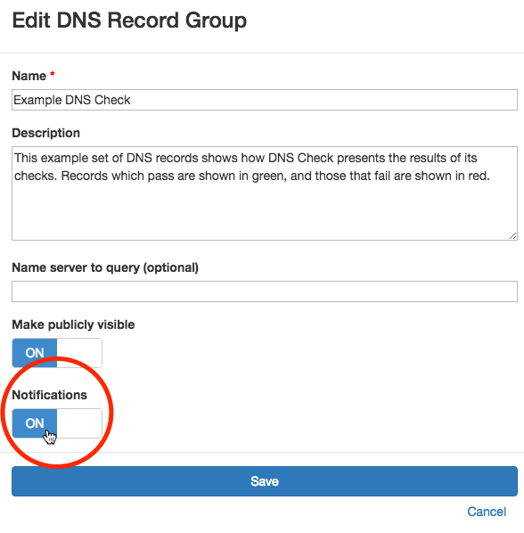 Disable DNS Record Group Notifications