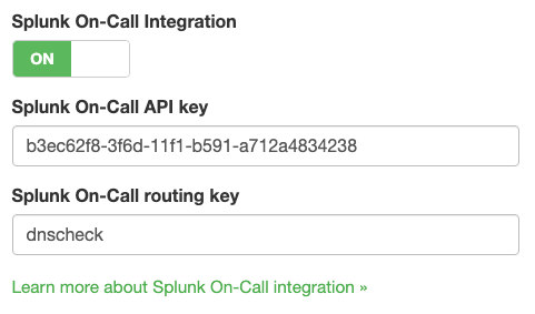 DNS Check Splunk On-Call Notification Options