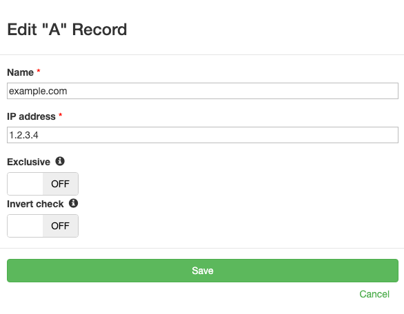 Form for editing an existing monitored DNS record