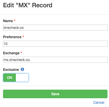 Editing an Exclusive DNS Record Check