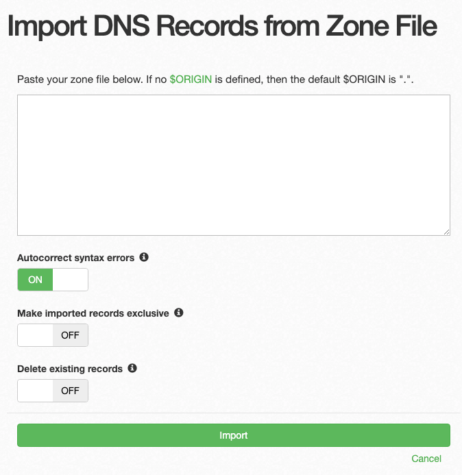 Form for importing monitored DNS records from a zone file