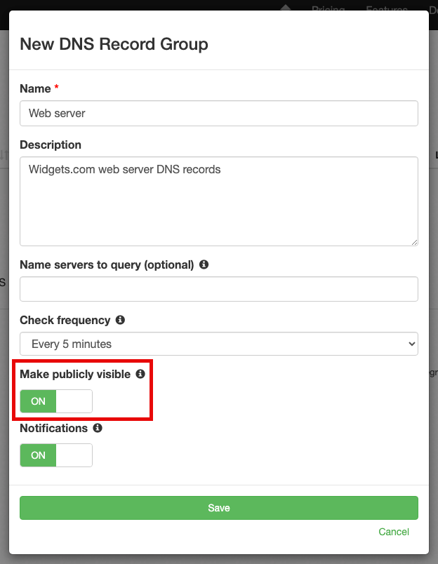 Making a DNS record group public