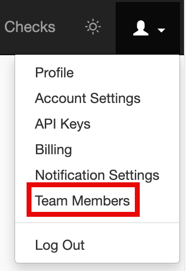 Screenshot of the user dropdown menu showing the Team Members link