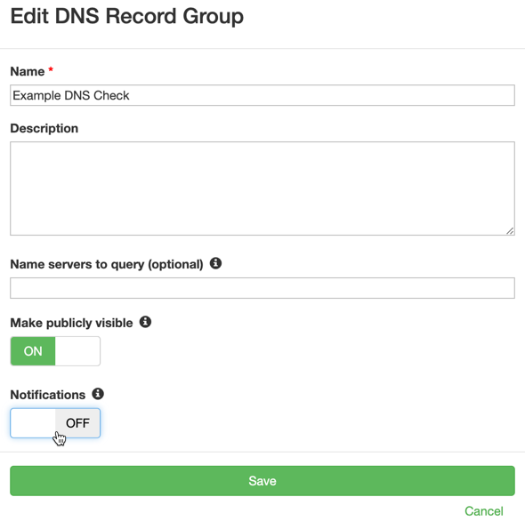 Turn off notifications for a DNS record group